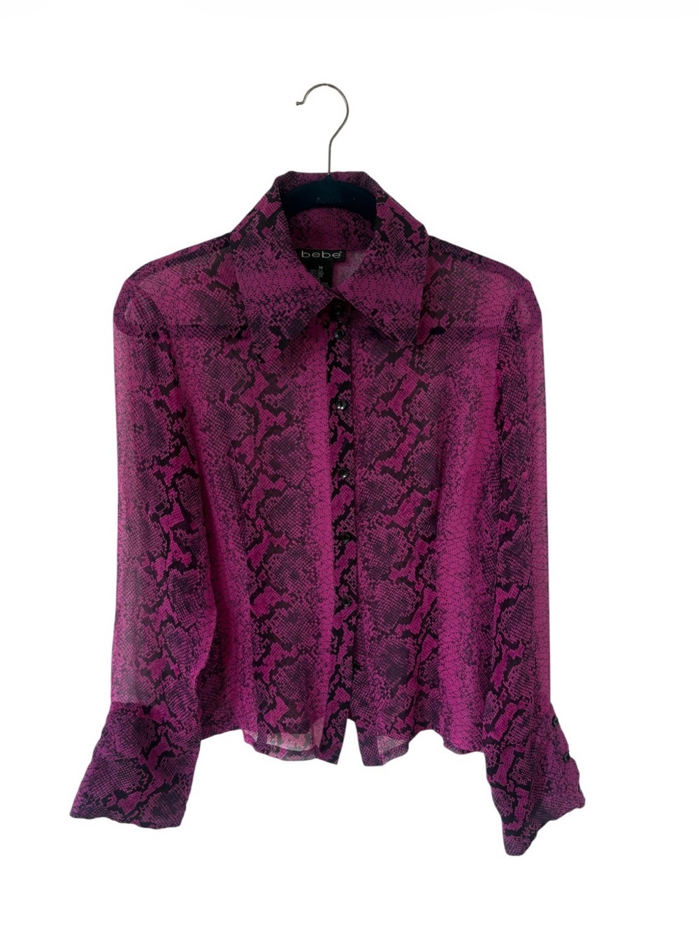 Bebe 100% Silk Magenta Snake-Print Button-Up Blouse